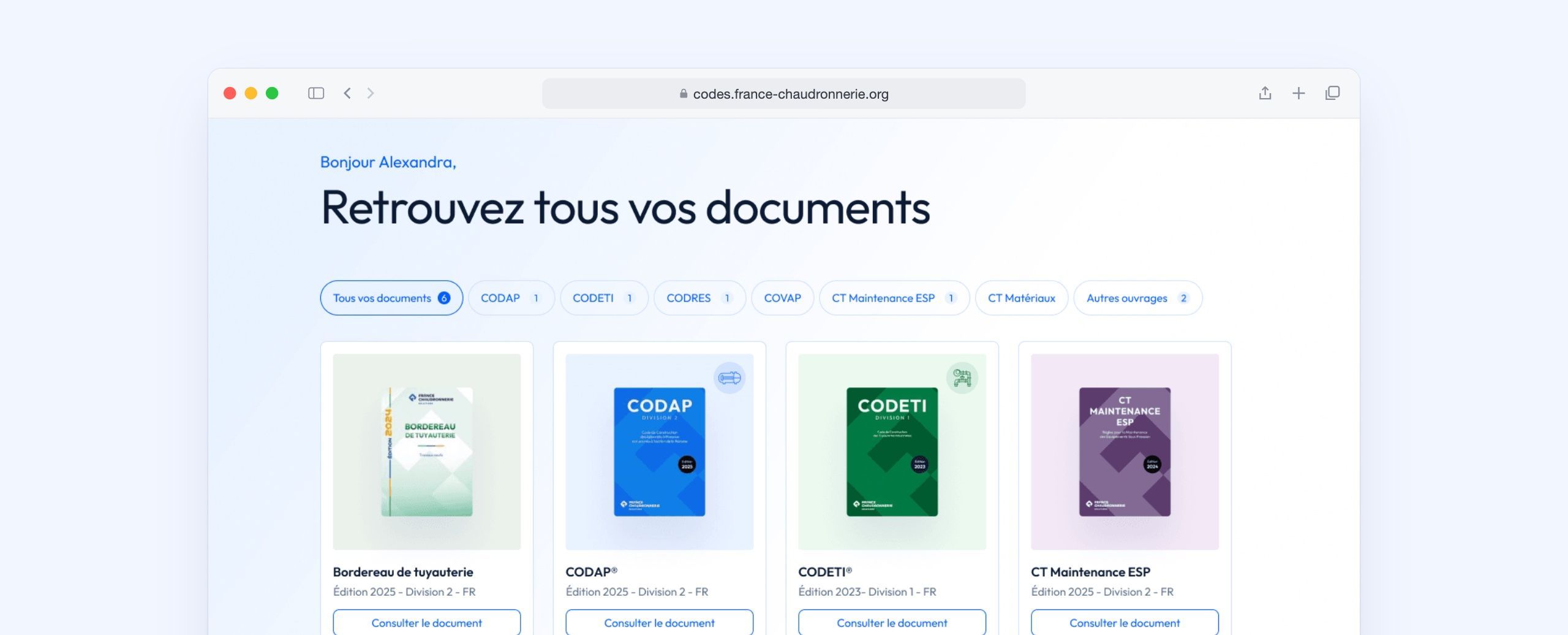 Espace gestionnaire : bibliothèque des codes et cahiers techniques accessibles avec l'abonnement