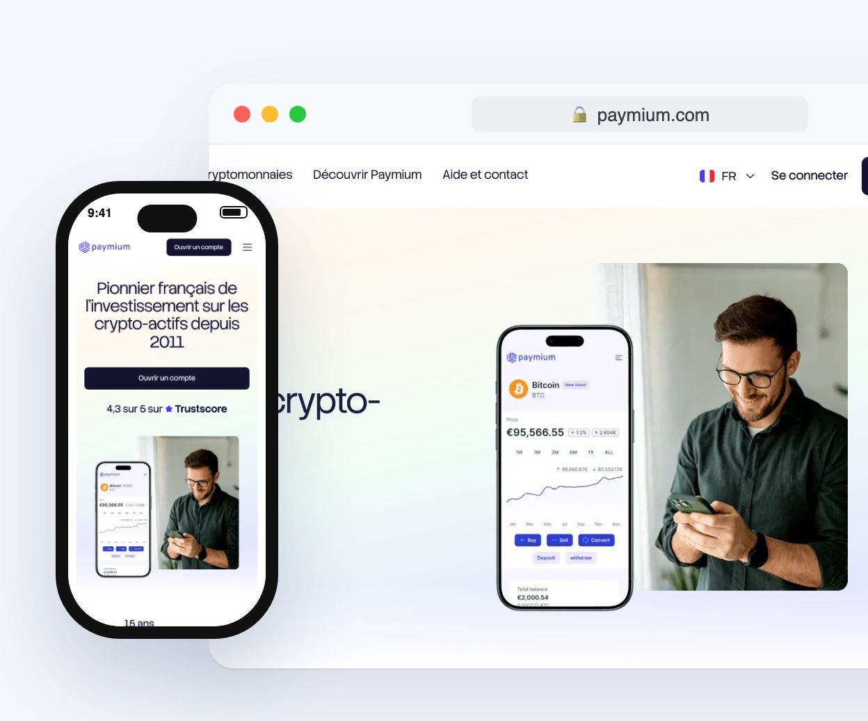Site Paymium sur desktop et mobile : page d'accueil