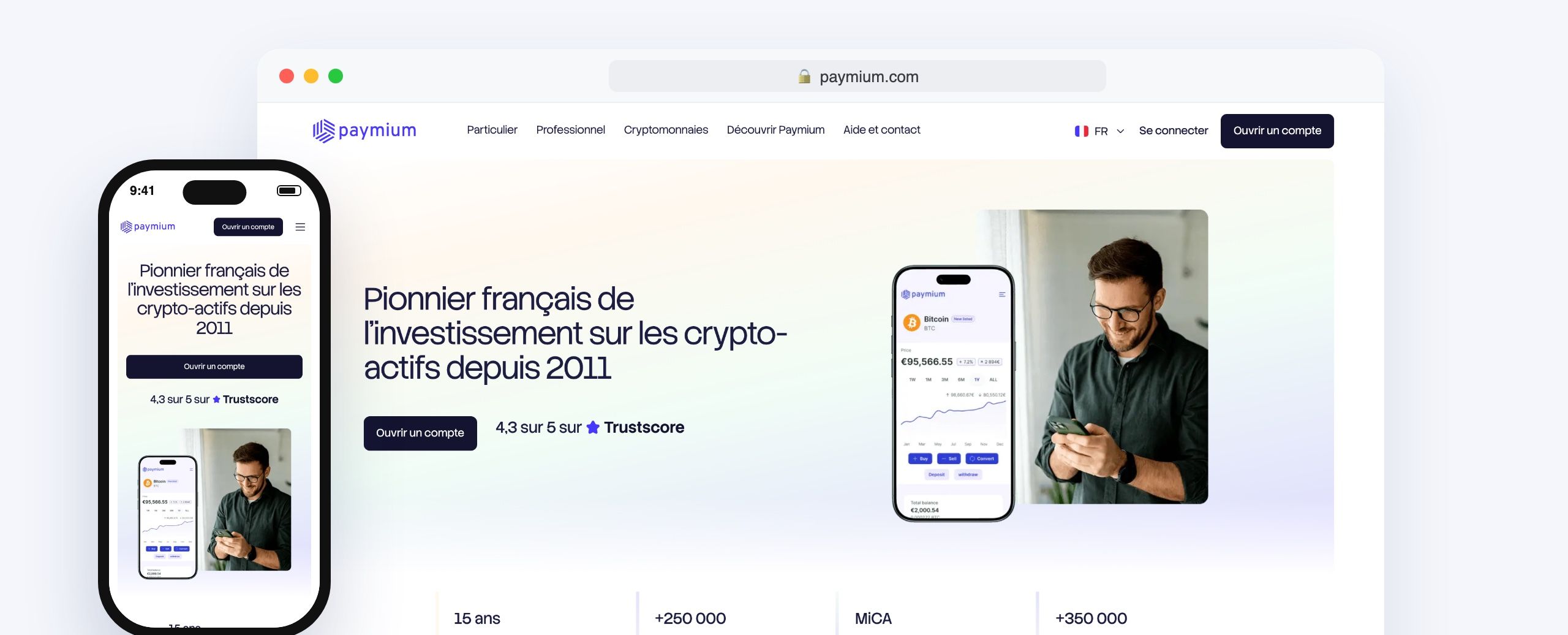 Nouveau site Paymium : page d'accueil sur navigateur et sur mobile